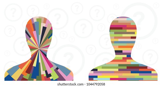 vector illustration of personal type with two silhouettes with horizontal and concentric lines