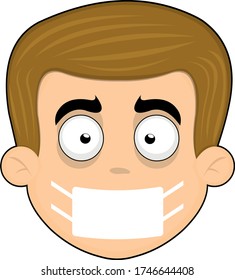Vector illustration of a person's face, with protection against coronavirus