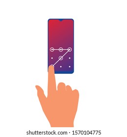 Vector illustration of a person's hand holding a cellphone. Symbol of people playing telephone
