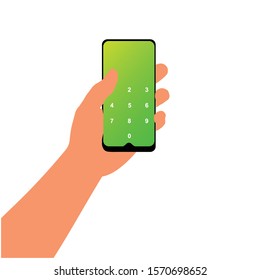 Vector illustration of a person's hand holding a cellphone. Symbol of people playing telephone