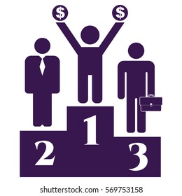 Ilustración vectorial de personas en el estadio de podio en violeta
