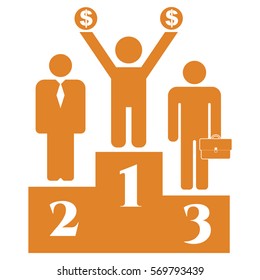 Ilustración vectorial de las personas en el ícono del soporte de podio en naranja
