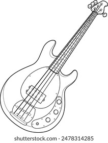 Vector illustration. Perspective view of 4 string electric bass guitar in line art