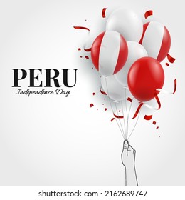 Vector Illustration of Peru Independence Day. Hand with balloons.
