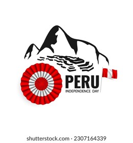 Vector Illustration of Peru Independence Day. Machu Picchu and Cockade as a cultural symbol of Peru
