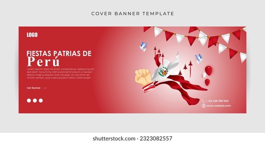 Vector illustration of Peru Independence Day 28 July Fb cover banner mockup Template