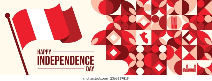 Vector Illustration of Peru Independence Day. Machu Picchu and Cockade as a cultural symbol of Peru

