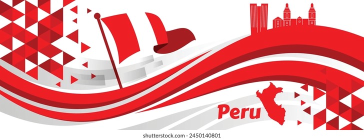 Vector Illustration of Peru Independence Day. Background with balloons and confetti.

