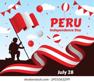  Vector Illustration of Peru Independence Day. Background with balloons and confetti.

