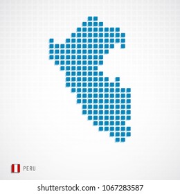 Vector illustration of Peru map dotted basic shape and flag icon