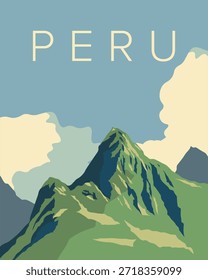 Vector illustration. Peru, nature, mountains. Poster, postcard, cover, banner. Modern design. Tourism.