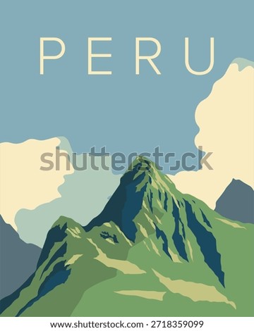 Vector illustration. Peru, nature, mountains. Poster, postcard, cover, banner. Modern design. Tourism.