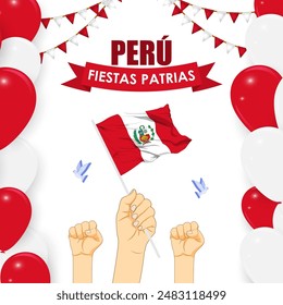 Vector illustration of Peruvian National Holidays social media feed template with written Spanish text meaning Peruvian National Holidays