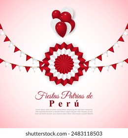 Vector illustration of Peruvian National Holidays social media feed template with written Spanish text meaning Peruvian National Holidays