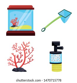 Vector illustration of pet and aqua sign. Set of pet and accessory stock vector illustration.