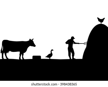 Vector illustration of a pet, farmer, cattleman. Isolated silhouette on a white background.