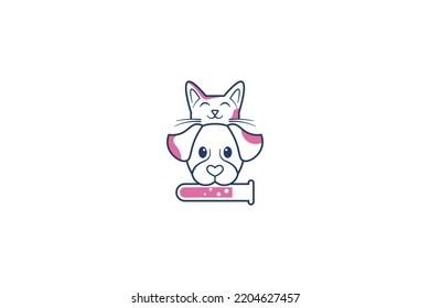 ilustración vectorial del logotipo de alimentos para animales de compañía con material bioma orgánico utilizando vidrio de laboratorio para gatos y perros mordaces como icono del logotipo