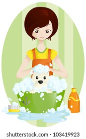 A vector illustration of a pet groomer