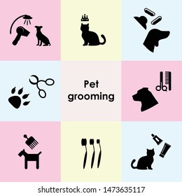 vector illustration of pet grooming services flat icons set