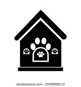 A vector illustration of a pet house with a paw print