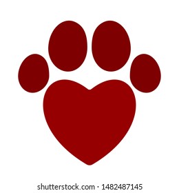 Vector illustration. Pet icon footprint with heart. Flat and geometric style.