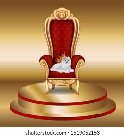 Vector illustration of a pet king, a dog on a throne in a Golden crown svg