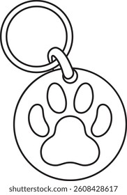 vector illustration of a pet medallion in the shape of a circle with a paw print, simple linear icons, doodle and sketch style, hand-drawn, isolated on a white background