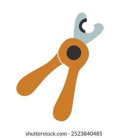 Ilustração vetorial de cortadores de unhas de animais de estimação em estilo de desenho animado plano. Ferramenta de limpeza para aparar garras de cães e gatos, usada em cuidados com animais e higiene veterinária. Desenhos e acessórios para o cuidado de animais