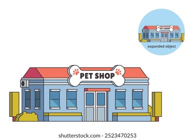 Vector illustration of Pet Shop Building with Editable Outline	