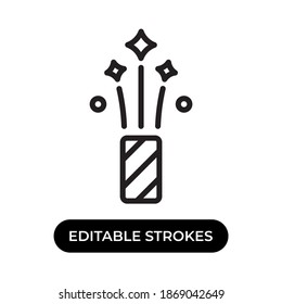 Vector illustration of petard firework icon or logo. Use black color and line design style. Editable strokes