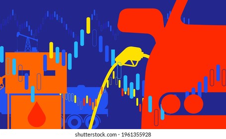 Vector illustration of petroleum products for transport. Oil and gas