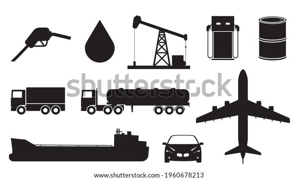 Vector illustration of petroleum\
products for transport icon set isolated on white background.\
