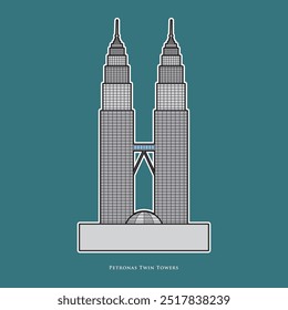 Ilustración vectorial de las Torres Gemelas Petronas, segundo edificio más alto de Malasia