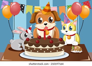 A vector illustration of pets birthday