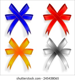 vector illustration pf four decorative ribbons, blue, red, golden and silver