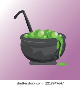 Vector illustration pf potion in the cauldron.Attribute for halloween party, coven of witches and horror ritual