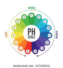 Vector illustration of pH scale isolated on white background. Color pH value scale chart meter infographic. Litmus paper indicator for acid-alkaline solution. 
