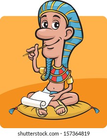 Vector illustration of pharaoh sitting writing a letter. Easy-edit layered vector EPS10 file scalable to any size without quality loss. High resolution raster JPG file is included.
