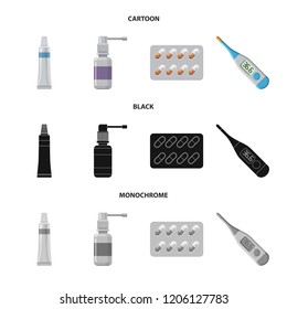 Vector illustration of pharmacy and hospital icon. Set of pharmacy and business vector icon for stock.