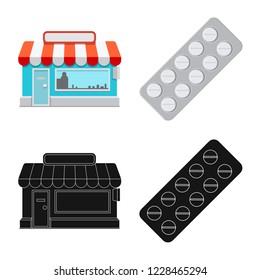 Vector illustration of pharmacy and hospital icon. Collection of pharmacy and business vector icon for stock.