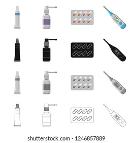 Vector illustration of pharmacy and hospital icon. Set of pharmacy and business stock symbol for web.