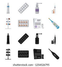 Vector illustration of pharmacy and hospital icon. Set of pharmacy and business stock symbol for web.
