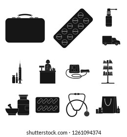 Vector illustration of pharmacy and hospital icon. Collection of pharmacy and business vector icon for stock.