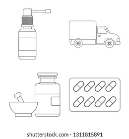 Vector illustration of pharmacy and hospital icon. Set of pharmacy and business stock symbol for web.