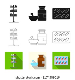 Vector illustration of pharmacy and hospital sign. Set of pharmacy and business stock vector illustration.