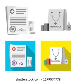 Vector illustration of pharmacy and hospital sign. Set of pharmacy and business stock vector illustration.
