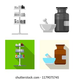 Vector illustration of pharmacy and hospital sign. Collection of pharmacy and business vector icon for stock.