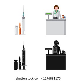 Vector illustration of pharmacy and hospital sign. Collection of pharmacy and business stock vector illustration.