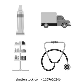Vector illustration of pharmacy and hospital sign. Set of pharmacy and business vector icon for stock.