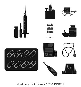 Vector illustration of pharmacy and hospital symbol. Set of pharmacy and business vector icon for stock.